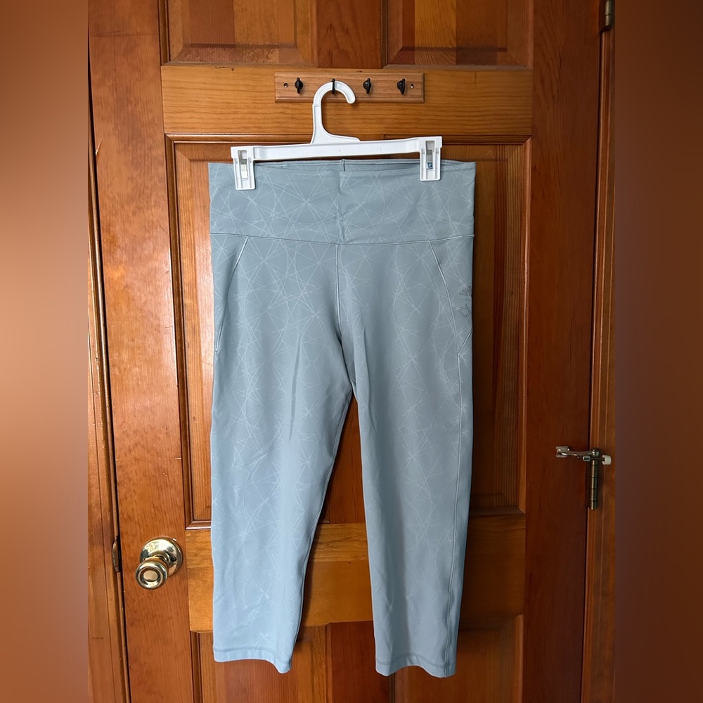 Adidas Size Large Cropped Light Blue Leggings.